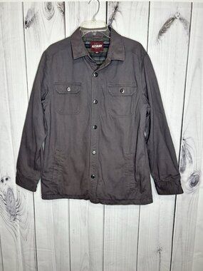 Alesbury Canvas Button Up Lined Jacket Mens Sz L Dark Gray Shacket